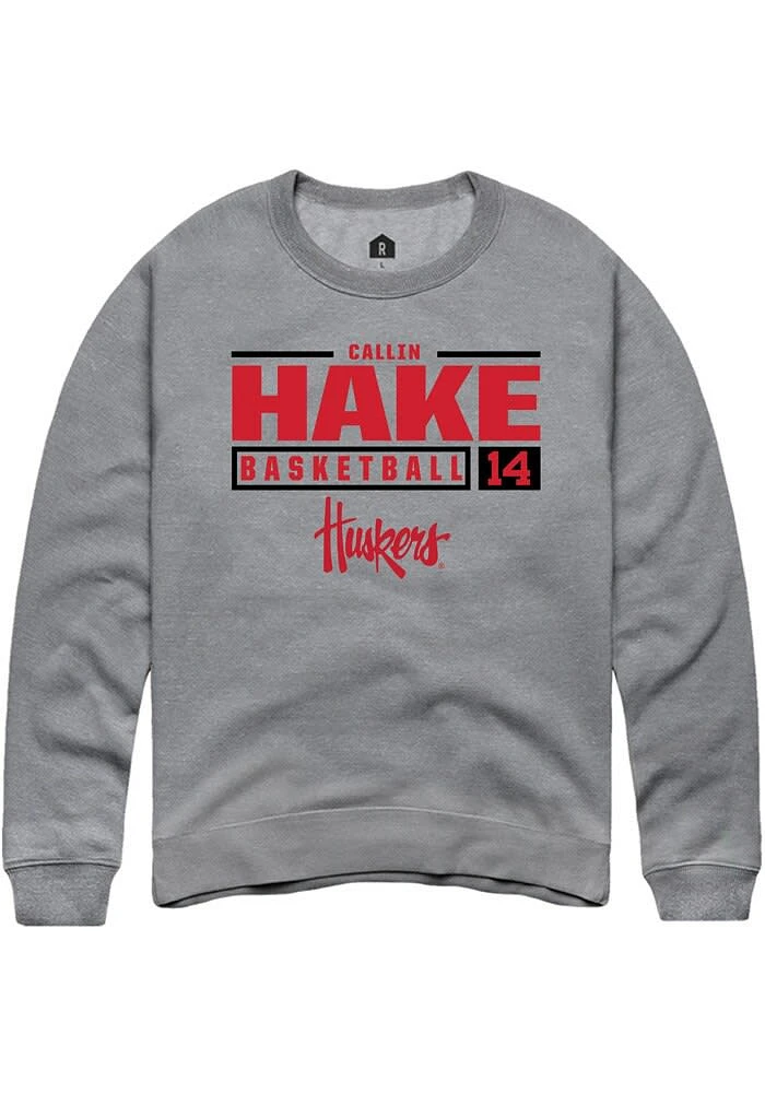 Callin Hake Rally Nebraska Cornhuskers Mens Graphite NIL Stacked Box Long Sleeve Crew Sweatshirt