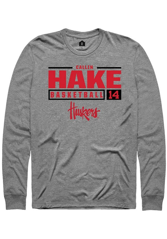Callin Hake Nebraska Cornhuskers Graphite Rally NIL Stacked Box Long Sleeve T Shirt