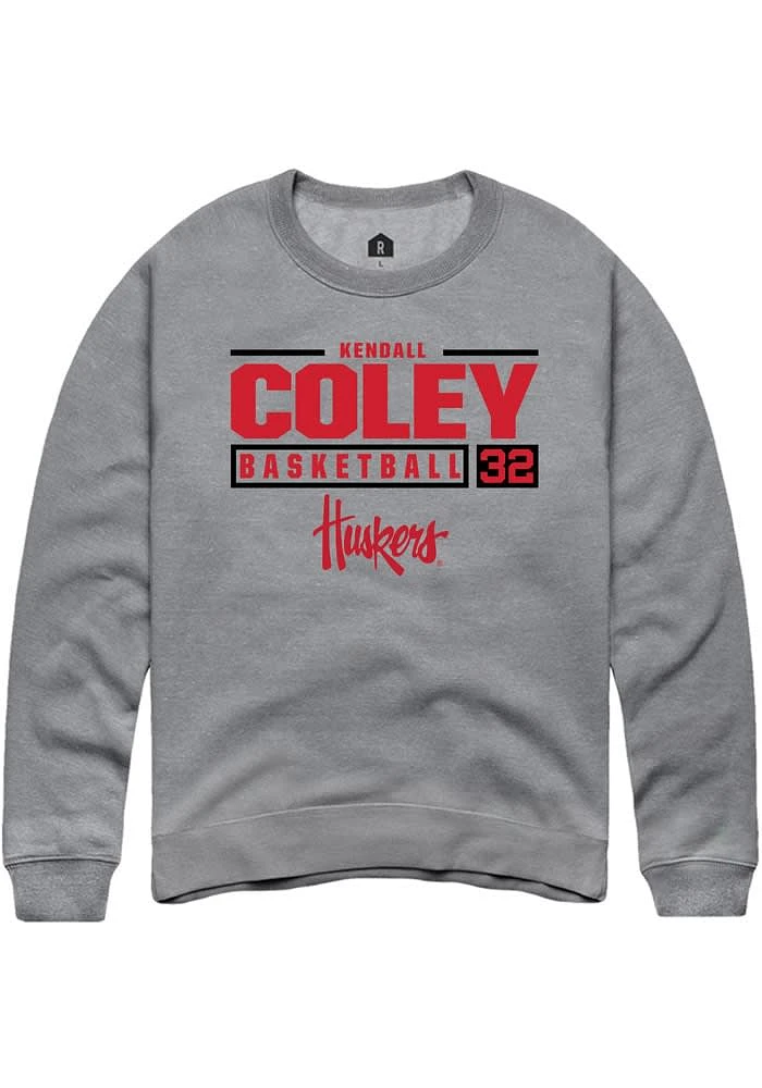 Kendall Coley Rally Nebraska Cornhuskers Mens Graphite NIL Stacked Box Long Sleeve Crew Sweatshir..