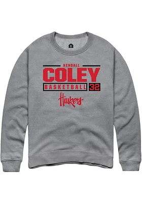Kendall Coley  Rally Nebraska Cornhuskers Mens Graphite NIL Stacked Box Long Sleeve Crew Sweatshir..
