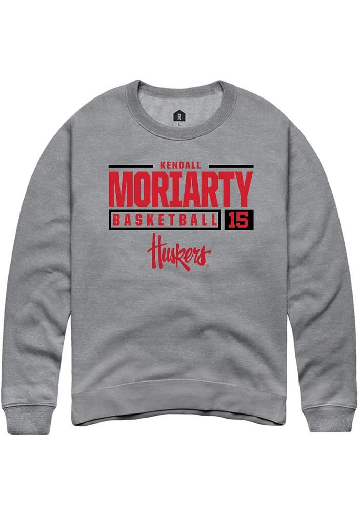 Kendall Moriarty Rally Nebraska Cornhuskers Mens Graphite NIL Stacked Box Long Sleeve Crew Sweats..