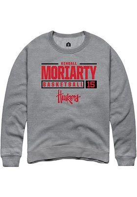 Kendall Moriarty  Rally Nebraska Cornhuskers Mens Graphite NIL Stacked Box Long Sleeve Crew Sweats..