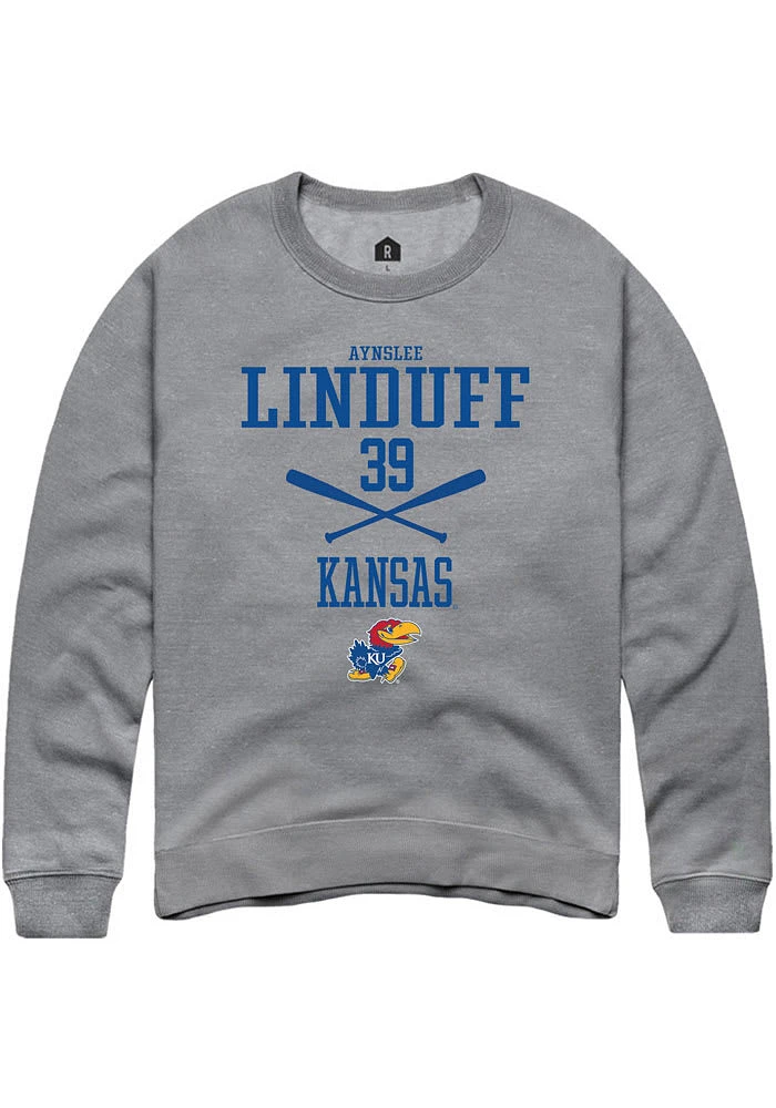 Aynslee Linduff Rally Kansas Jayhawks Mens Graphite NIL Sport Icon Long Sleeve Crew Sweatshirt