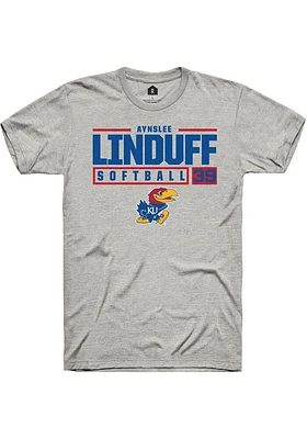 Aynslee Linduff  Kansas Jayhawks Ash Rally NIL Stacked Box Short Sleeve T Shirt