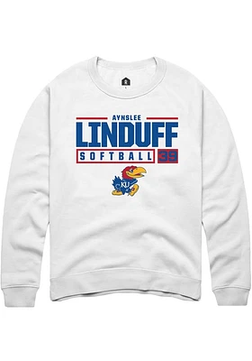 Aynslee Linduff Rally Kansas Jayhawks Mens NIL Stacked Box Long Sleeve Crew Sweatshirt