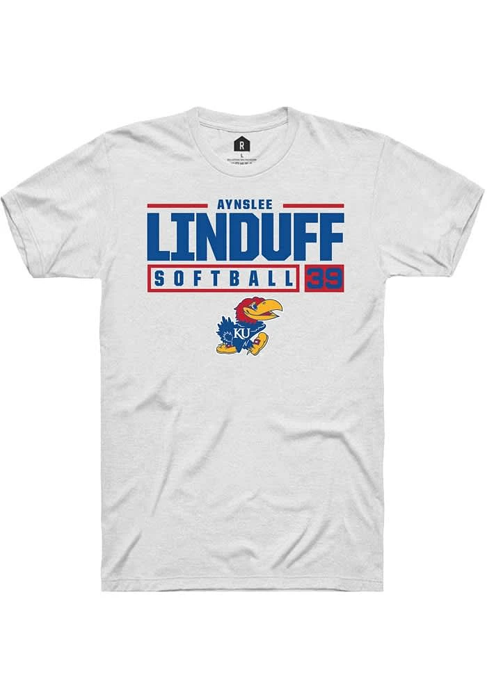 Aynslee Linduff Kansas Jayhawks Rally NIL Stacked Box Short Sleeve T Shirt
