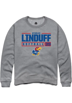 Aynslee Linduff  Rally Kansas Jayhawks Mens Graphite NIL Stacked Box Long Sleeve Crew Sweatshirt