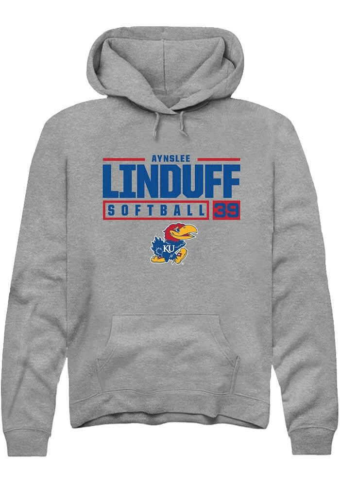 Aynslee Linduff Rally Kansas Jayhawks Mens Graphite NIL Stacked Box Long Sleeve Hoodie