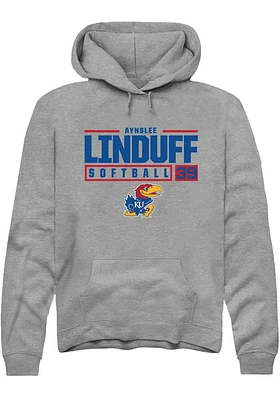 Aynslee Linduff  Rally Kansas Jayhawks Mens Graphite NIL Stacked Box Long Sleeve Hoodie