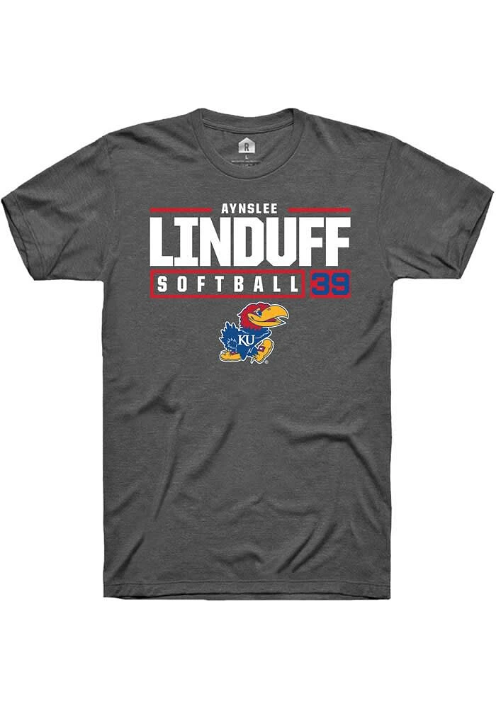 Aynslee Linduff Kansas Jayhawks Dark Grey Rally NIL Stacked Box Short Sleeve T Shirt