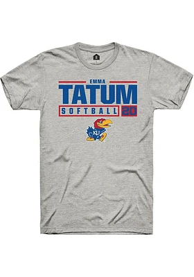 Emma Tatum  Kansas Jayhawks Ash Rally NIL Stacked Box Short Sleeve T Shirt