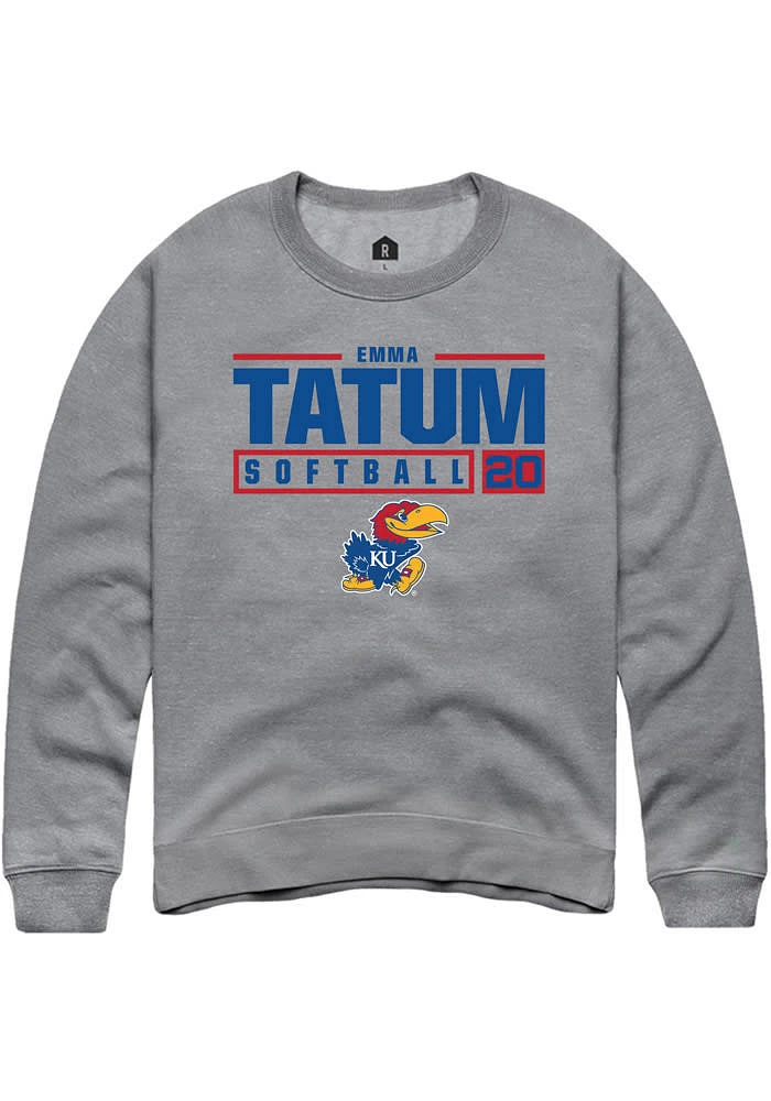 Emma Tatum Rally Kansas Jayhawks Mens Graphite NIL Stacked Box Long Sleeve Crew Sweatshirt