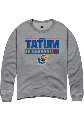 Emma Tatum  Rally Kansas Jayhawks Mens Graphite NIL Stacked Box Long Sleeve Crew Sweatshirt