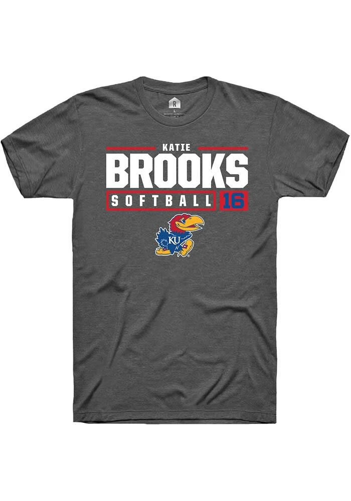 Katie Brooks Kansas Jayhawks Dark Grey Rally NIL Stacked Box Short Sleeve T Shirt