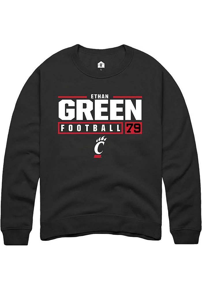 Ethan Green Rally Cincinnati Bearcats Mens NIL Stacked Box Long Sleeve Crew Sweatshirt