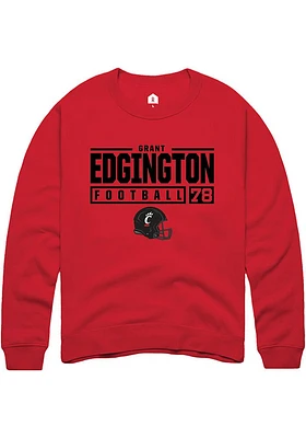 Grant Edgington  Rally Cincinnati Bearcats Mens Red NIL Stacked Box Long Sleeve Crew Sweatshirt