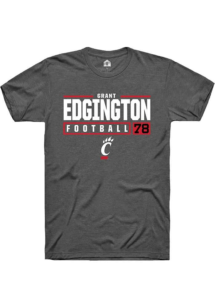 Grant Edgington  Cincinnati Bearcats Dark Grey Rally NIL Stacked Box Short Sleeve T Shirt