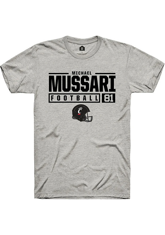 Michael Mussari  Cincinnati Bearcats Ash Rally NIL Stacked Box Short Sleeve T Shirt