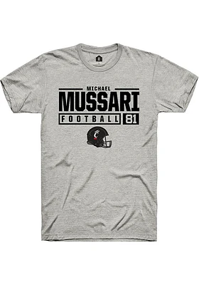 Michael Mussari  Cincinnati Bearcats Ash Rally NIL Stacked Box Short Sleeve T Shirt