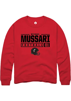 Michael Mussari  Rally Cincinnati Bearcats Mens Red NIL Stacked Box Long Sleeve Crew Sweatshirt