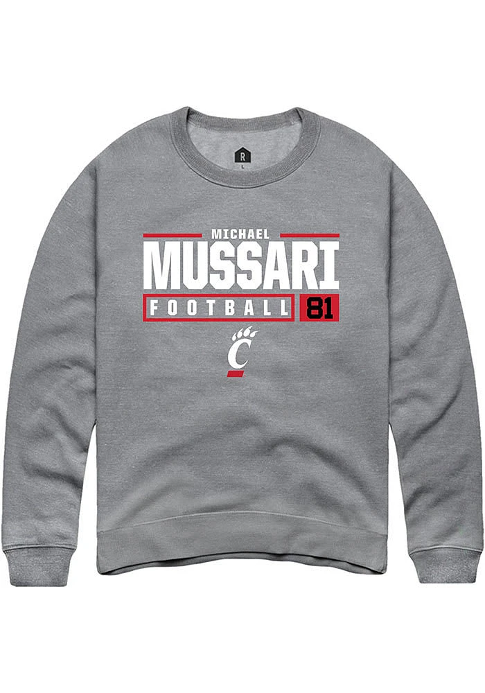 Michael Mussari  Rally Cincinnati Bearcats Mens Graphite NIL Stacked Box Long Sleeve Crew Sweats..