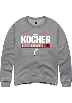 Will Kocher  Rally Cincinnati Bearcats Mens Graphite NIL Stacked Box Long Sleeve Crew Sweatshirt