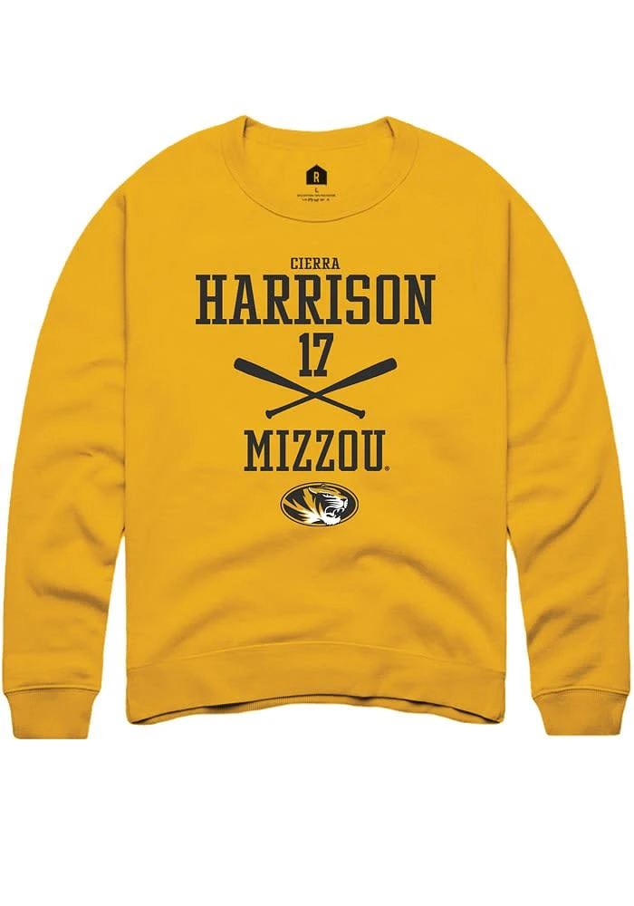 Cierra Harrison Rally Missouri Tigers Mens Gold NIL Sport Icon Long Sleeve Crew Sweatshirt