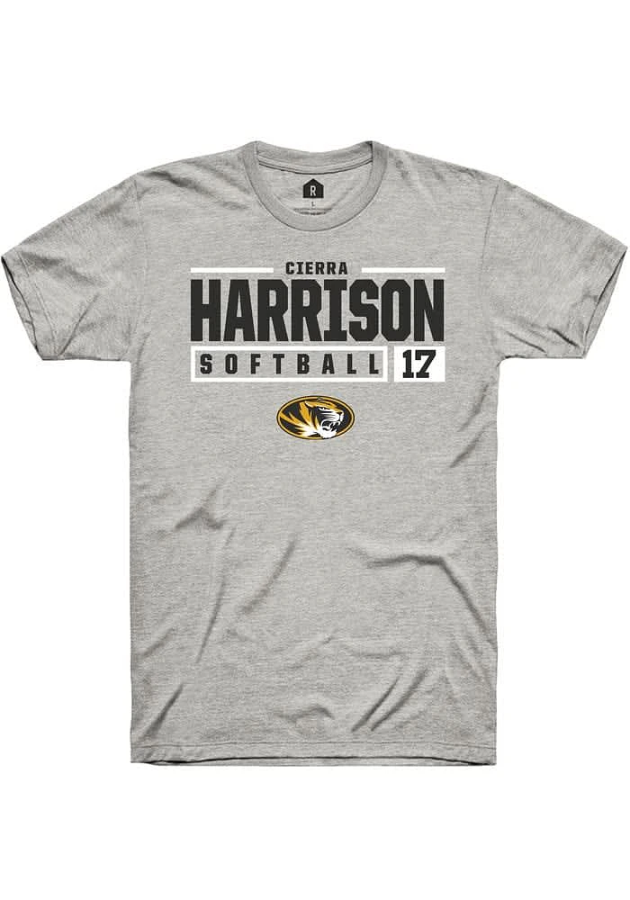 Cierra Harrison  Missouri Tigers Ash Rally NIL Stacked Box Short Sleeve T Shirt