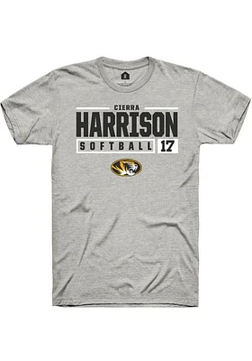 Cierra Harrison  Missouri Tigers Ash Rally NIL Stacked Box Short Sleeve T Shirt