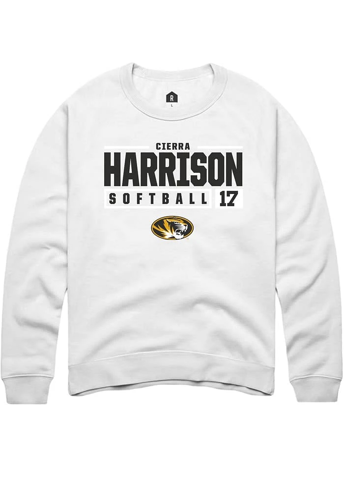 Cierra Harrison Rally Missouri Tigers Mens NIL Stacked Box Long Sleeve Crew Sweatshirt
