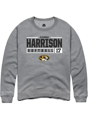 Cierra Harrison  Rally Missouri Tigers Mens Graphite NIL Stacked Box Long Sleeve Crew Sweatshirt