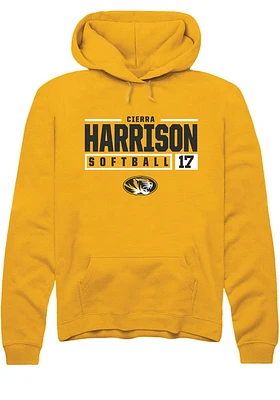 Cierra Harrison  Rally Missouri Tigers Mens Gold NIL Stacked Box Long Sleeve Hoodie