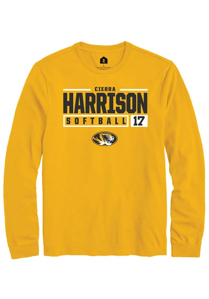 Cierra Harrison Missouri Tigers Gold Rally NIL Stacked Box Long Sleeve T Shirt