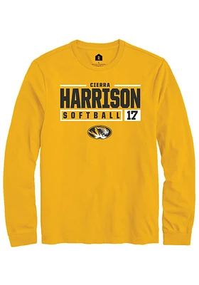 Cierra Harrison  Missouri Tigers Gold Rally NIL Stacked Box Long Sleeve T Shirt