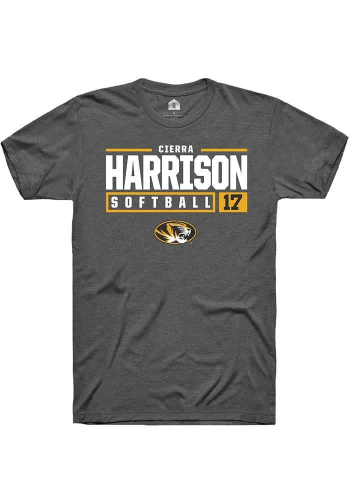 Cierra Harrison Missouri Tigers Dark Grey Rally NIL Stacked Box Short Sleeve T Shirt