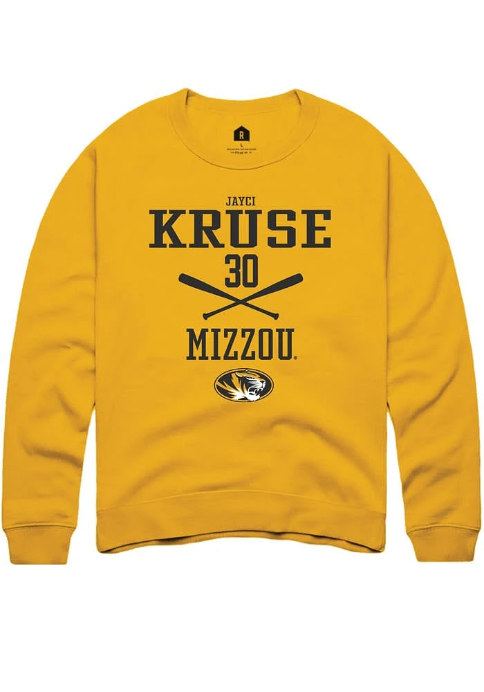 Jayci Kruse  Rally Missouri Tigers Mens Gold NIL Sport Icon Long Sleeve Crew Sweatshirt
