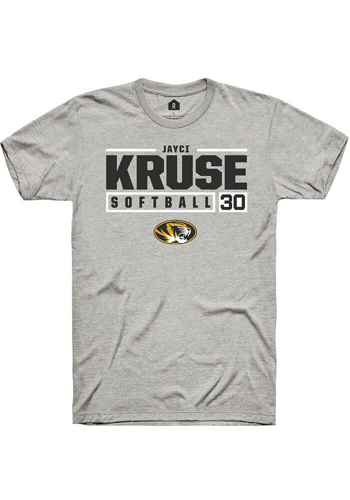 Jayci Kruse Missouri Tigers Ash Rally NIL Stacked Box Short Sleeve T Shirt
