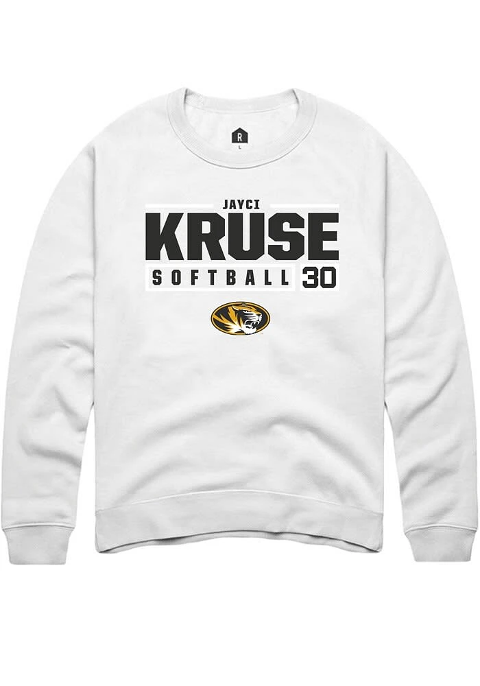 Jayci Kruse Rally Missouri Tigers Mens NIL Stacked Box Long Sleeve Crew Sweatshirt