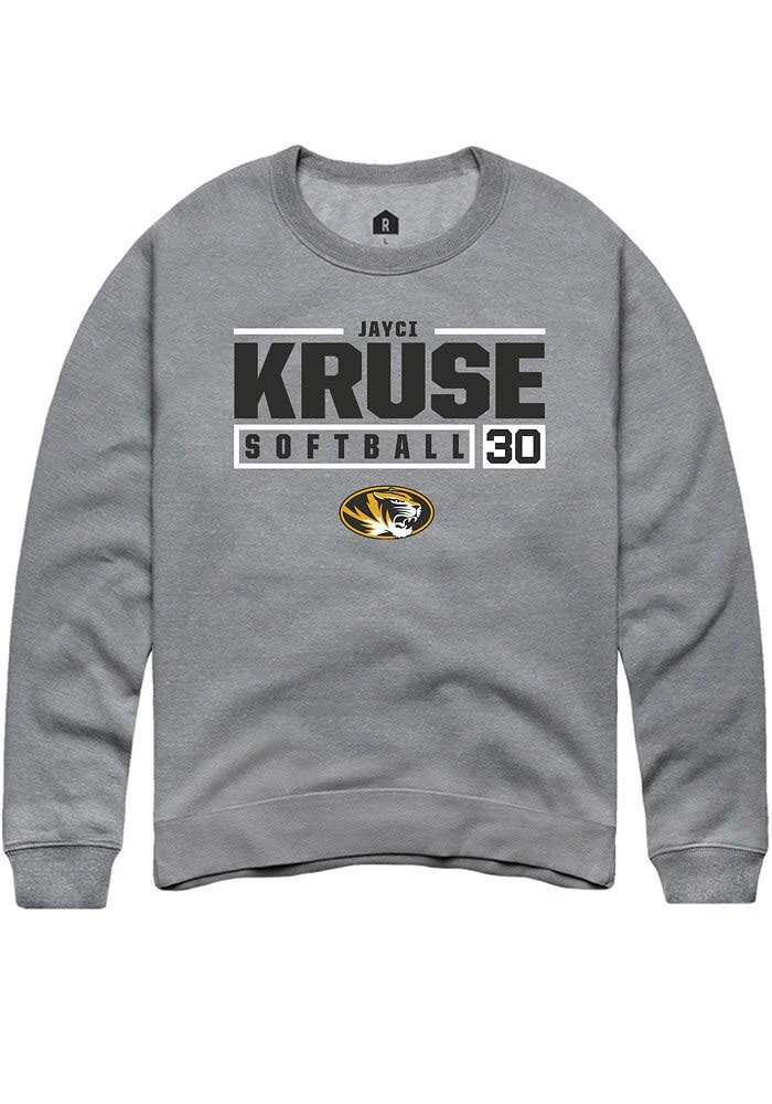 Jayci Kruse Rally Missouri Tigers Mens Graphite NIL Stacked Box Long Sleeve Crew Sweatshirt