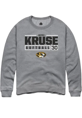 Jayci Kruse  Rally Missouri Tigers Mens Graphite NIL Stacked Box Long Sleeve Crew Sweatshirt