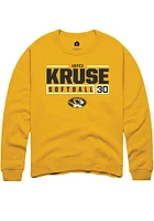 Jayci Kruse  Rally Missouri Tigers Mens Gold NIL Stacked Box Long Sleeve Crew Sweatshirt