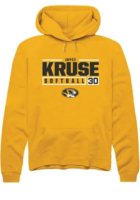 Jayci Kruse  Rally Missouri Tigers Mens Gold NIL Stacked Box Long Sleeve Hoodie