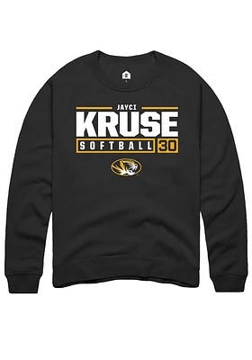 Jayci Kruse  Rally Missouri Tigers Mens Black NIL Stacked Box Long Sleeve Crew Sweatshirt