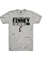 Jackson Finney  Cincinnati Bearcats Ash Rally NIL Stacked Box Short Sleeve T Shirt