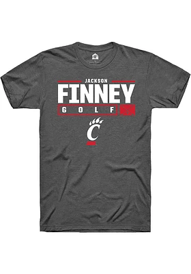 Jackson Finney  Cincinnati Bearcats Dark Grey Rally NIL Stacked Box Short Sleeve T Shirt