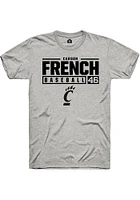 Carson French  Cincinnati Bearcats Ash Rally NIL Stacked Box Short Sleeve T Shirt