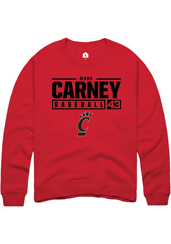 Marc Carney Rally Cincinnati Bearcats Mens NIL Stacked Box Long Sleeve Crew Sweatshirt