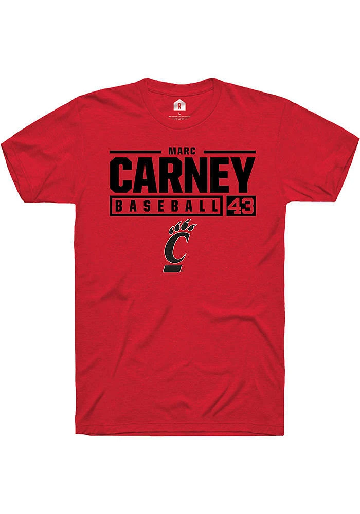 Marc Carney Cincinnati Bearcats Rally NIL Stacked Box Short Sleeve T Shirt