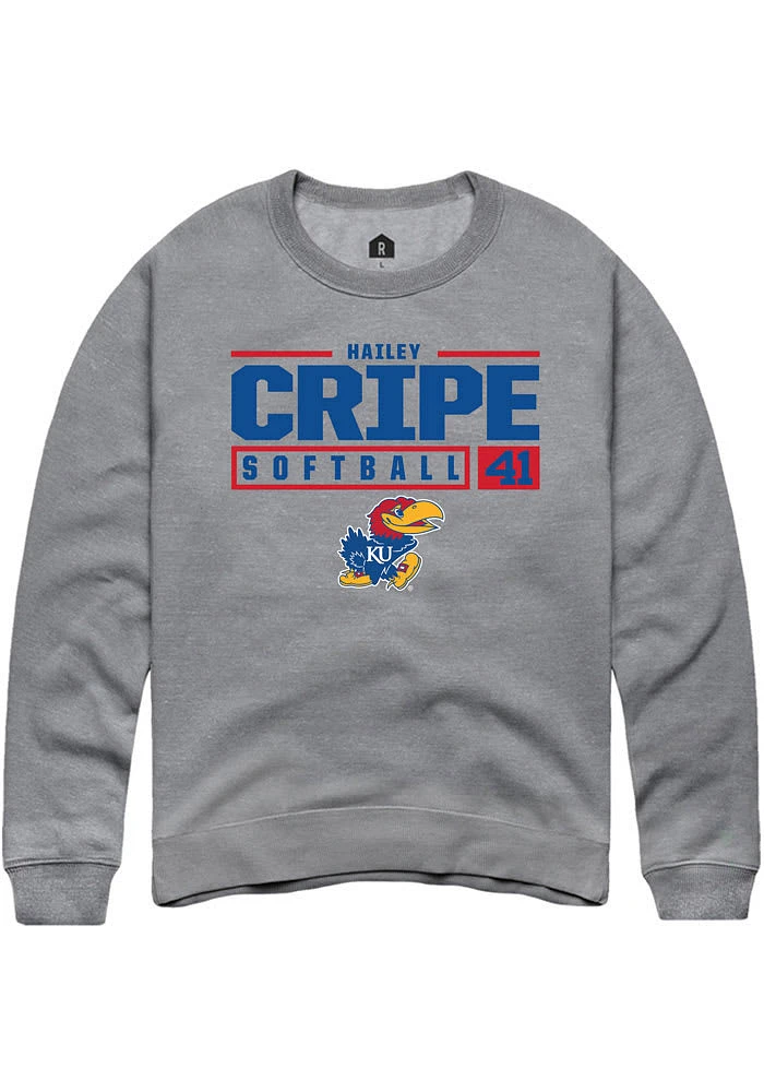 Hailey Cripe Rally Kansas Jayhawks Mens Graphite NIL Stacked Box Long Sleeve Crew Sweatshirt