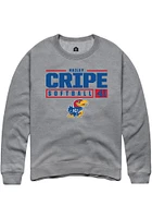 Hailey Cripe  Rally Kansas Jayhawks Mens Graphite NIL Stacked Box Long Sleeve Crew Sweatshirt